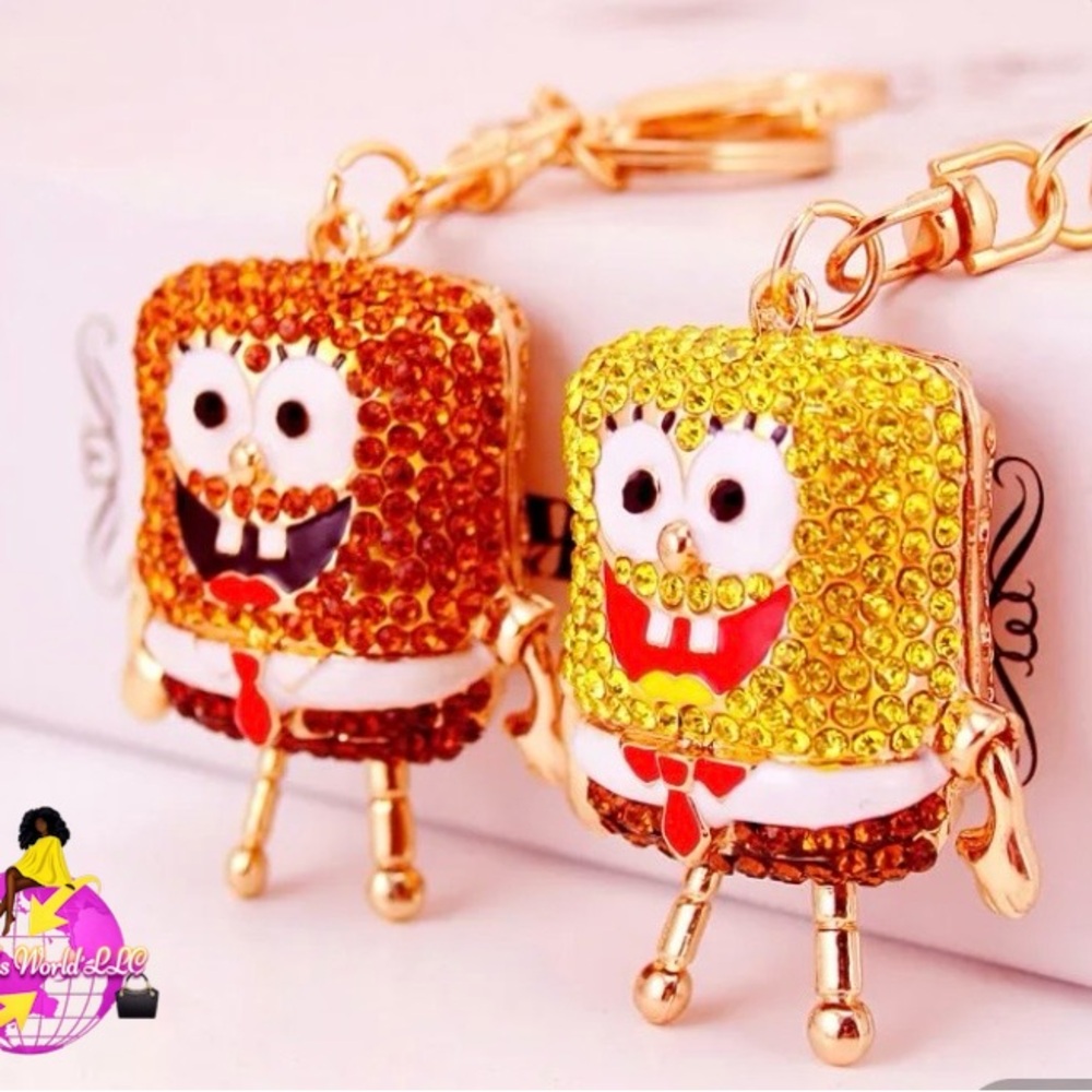 Crystal Cartoon Sponge Keychain Yellow or Orange ( 1 )